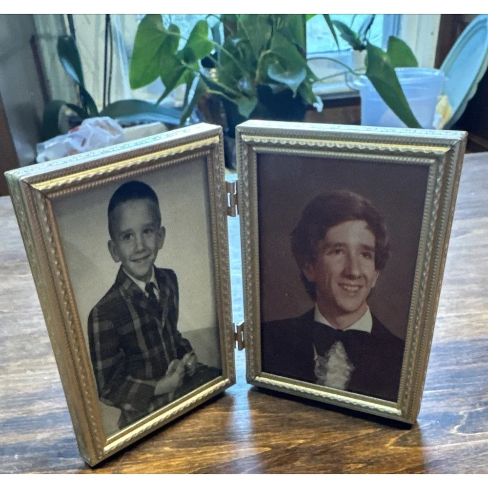 Vintage Small Double Hinged Photo Picture Frame Metal